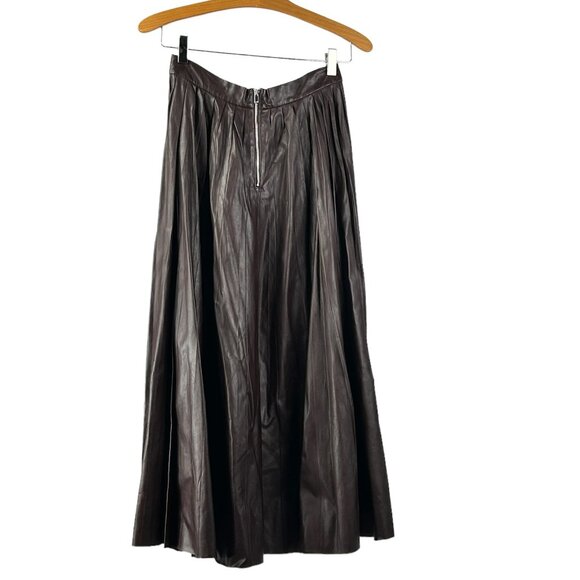 Zara Faux Leather Brown Pleated Full Maxi Skirt - Picture 2 of 11